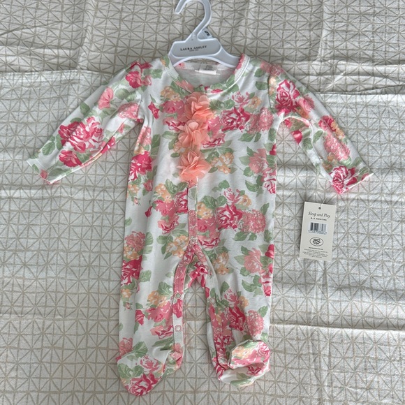 Laura Ashley Floral Footie - Pink and Green - Picture 1 of 5